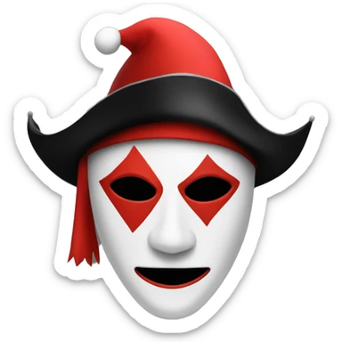 Red mask jester with black red and white jester hat sticker
