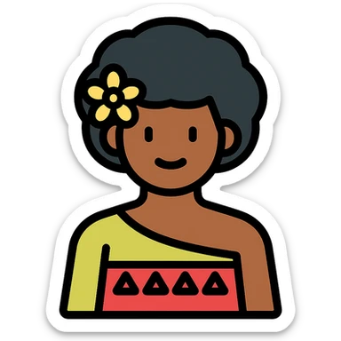 Fijian person with buiniga hairstyle, brown skin, wearing traditional Fijian attire icon sticker