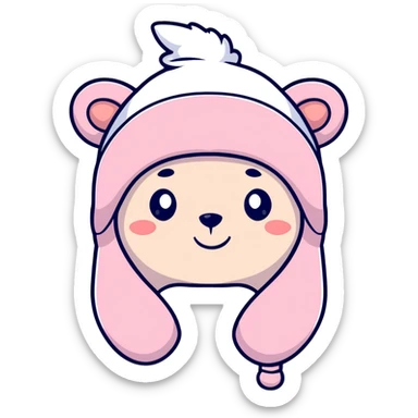 cute fluffy pastel pink winter hat with earflaps, super soft and plush sticker