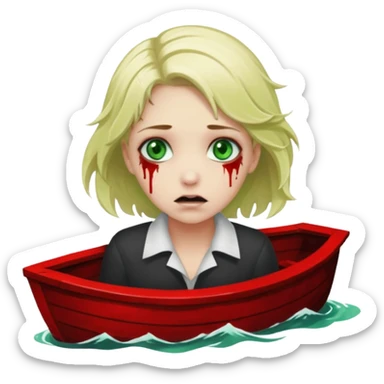 sad depressed weak cs major who is a pretty girl with blond hair and green eyes drowning on ship, very pretty very sad and weak. Near death almost dead drowning. But the pretty girl is like the whole ship and her face is on the helm dark lovecraft evil. sticker