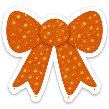 Make the decorative bow orange and covered in glitter, shiny and vibrant, no background. The style should be shiny and vibrant with glitter details and a decorative look. sticker
