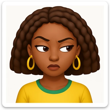 Make the Jamaican woman's side eye expression sassier. The original style is emoji style, but since emoji style does not support editing, please keep the look consistent while enhancing the sassiness of the expression. sticker