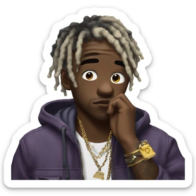 Lil uzi vert thoughtful with his hand on his chin sticker