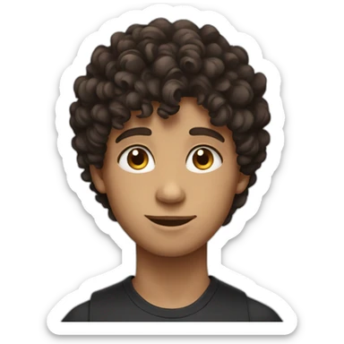 brunette boy with curly hair, eyes black sticker