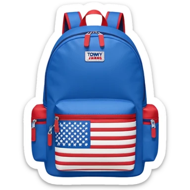blue backpack with tommyjeans logo like american flag sticker
