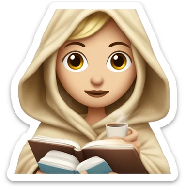 White Girl relaxed reading a book under a blanket with coffee in her hands sticker