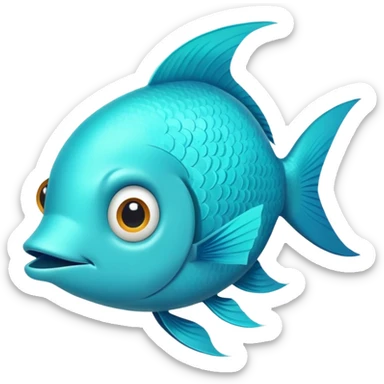 bright turquoise fish in perfect flat side profile, exactly facing right, single eye visible, completely 2D side view only, derpy stupid expression, no perspective at all sticker