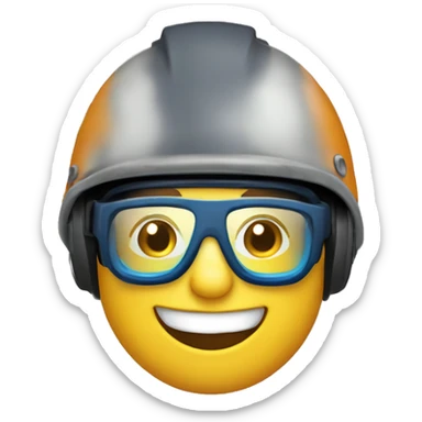happy boy in helmet, with safet glases and earplugs sticker