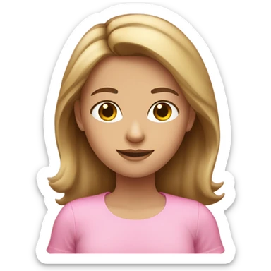 Brown haired girl with blonde highlights and hazel eyes with a pink shirt sticker