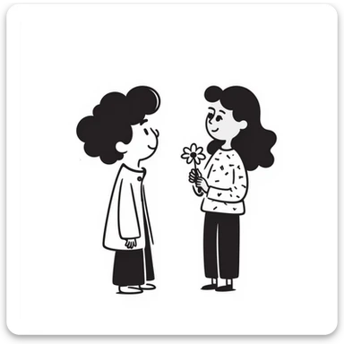 a boy looking at a girl, hand drawn doodle style sticker