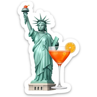 FULL BODY OF STATUE OF LIBERTY WITH AN APEROL SPRITZ COCKTAIL sticker