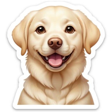 Cinematic Comical Cream Labrador Portrait Emoji, Head tilted dramatically with an exaggeratedly amused expression, featuring a glossy cream Fur with a radiant sheen, wide, expressive warm eyes filled with playful disbelief, Simplified yet hilariously expressive features, highly detailed, glowing with a slightly sassy glow, high shine, dramatic yet playful, stylized with an air of cheeky mischief, bright and endearing, soft glowing outline, capturing the essence of a spirited and over-the-top companion, so meme-worthy it feels like it could side-eye its way into internet fame instantly! sticker