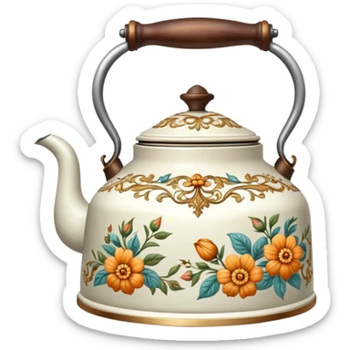 Vintage kettle with flowe design sticker