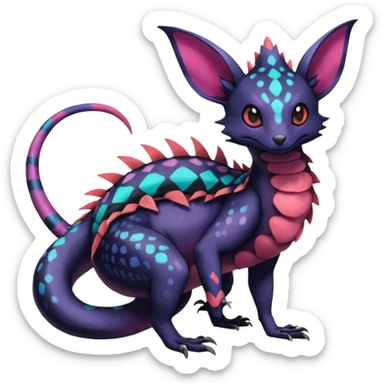 Rare epic aesthetic colorful Salandit-Noibat-Eevee-Genet-species-Fakemon-hybrid-creature, with markings, full body sticker