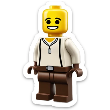 A smiling LEGO Minifigure with hands on their hips and a glowing head sticker