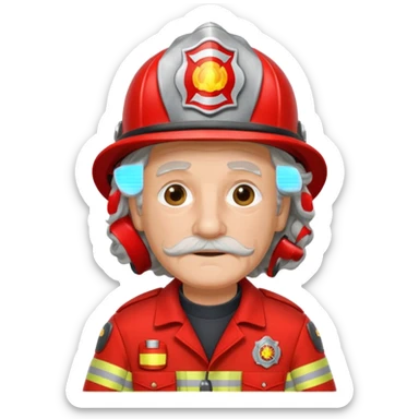 Firefighter old man curly long hair with red uniform sticker