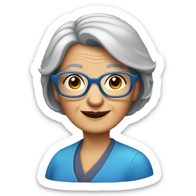 old lady with blue hexagon glasses and straight grey bob  sticker