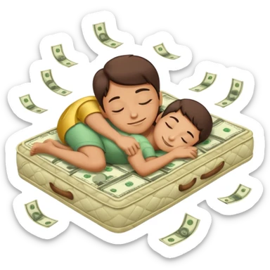 happy person napping on mattress of money sticker