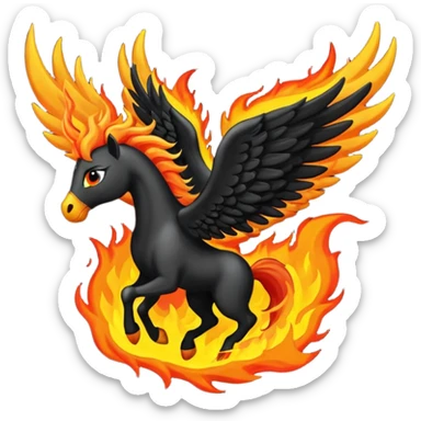 Pegaso negro ojos de fuego y alas de fuego enojado sticker