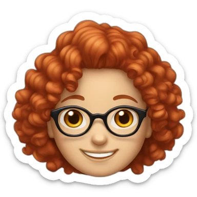 caucasian girl with a big smile  with  red curly girl and glasses sticker
