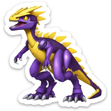  Cool Edgy Purple Yellow Digimon-Fakemon-Velociraptor-Dragon-Mecha full body sticker