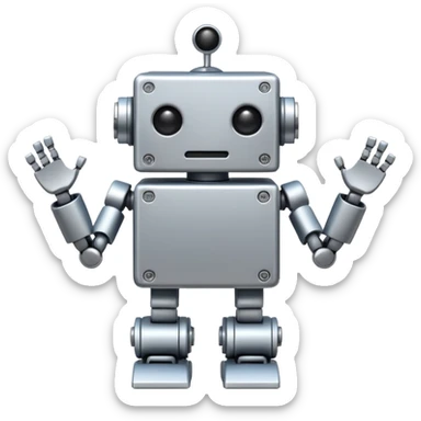 Box robot, square body, tiny arms. sticker