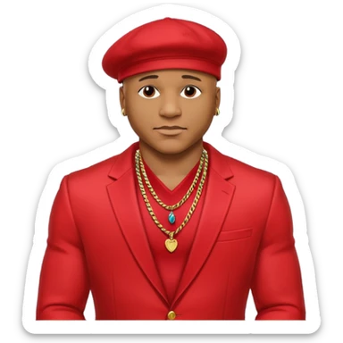 LL Cool J shirtless with necklace, red suit jacket sticker