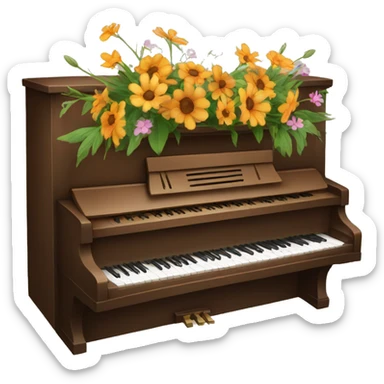Brown piano with flowers on it  sticker