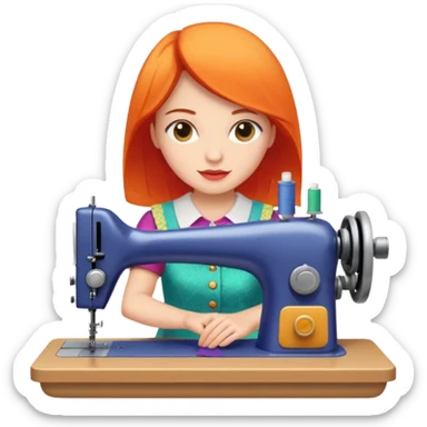 woman sewing colorful fabric on a sewing machine sticker