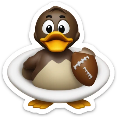 Brutus Buckeye eating a duck sticker