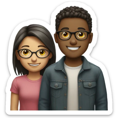 smiling girl with boy indoors glasses sticker