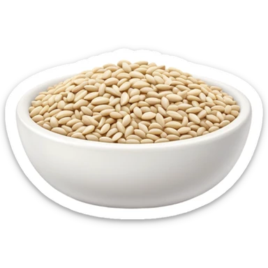 Small white sesame seeds in a ceramic bowl, food ingredients sticker
