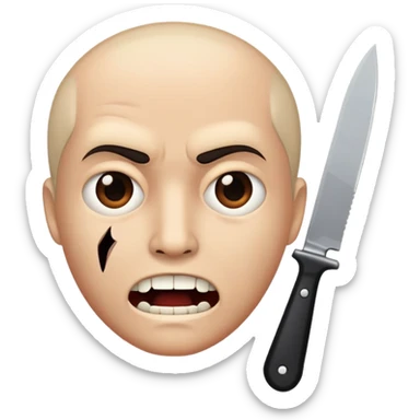 speaking face with a knife in front, as if telling a scary story sticker
