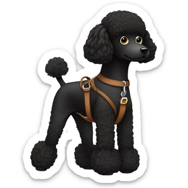 3 legs One Small unshaved Black Poodle with brown harness sticker
