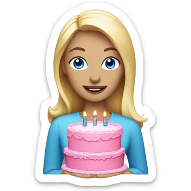 Blonde woman with blue eyes holding a pink birthday cake  sticker