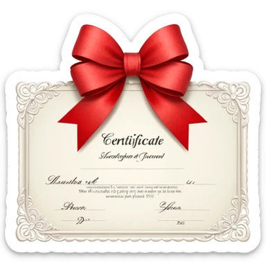 a white certificate with a bow on a black background. Lots of details. perspective sticker