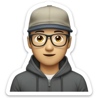 asian male with cap and glasses sticker
