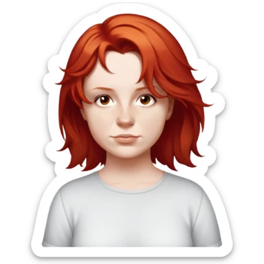 female, little-way hair to shoulder, wearing shirt sticker