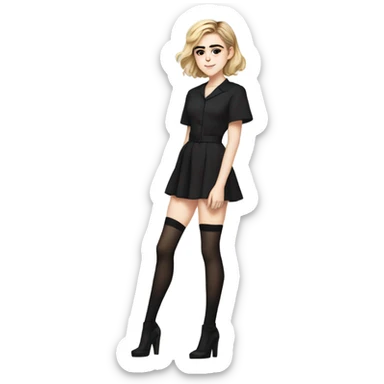 Anime version of Kiernan Shipka in 20denier black thigh highs and platform high heel sandals sticker