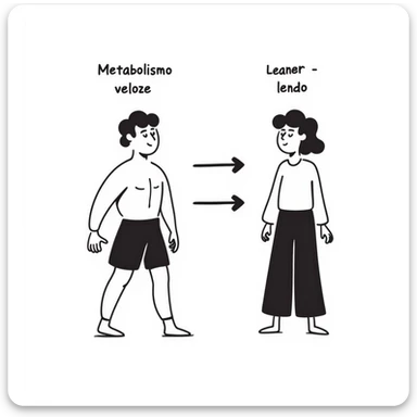 Illustrazione didattica: confronto tra corpo muscoloso e corpo magro con pochi muscoli, frecce che indicano “Metabolismo veloce” e “Metabolismo lento”, testo in italiano. sticker