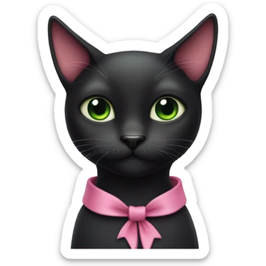 Black cat with green eyes with pink bow around neck  sticker