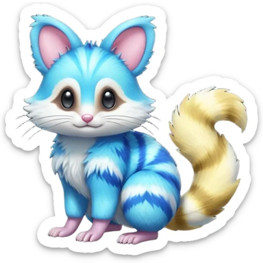 Realistic cute Neon-yellow and neon-cobalt-blue- and cyan-gradients Furret-Emolga-Genet-Cacomistl-hybrid-fusion (full body) sticker