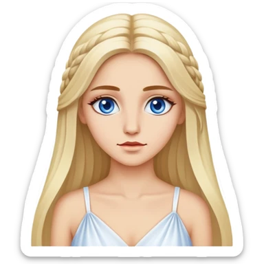 Rubia, ojos azules blanca , pelo largo y un vestido largo blanco  sticker