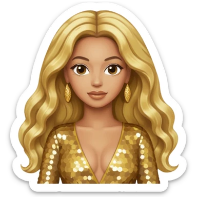 Beyonce from Destiny's Child with long blonde hair, gold outfit sticker