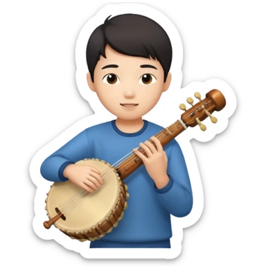 asian boy playing instrument sticker