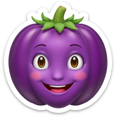 eggplant emoji shy smiling in early Apple emoji style with minimal shading sticker