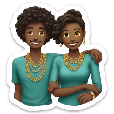 happy couple wearing matching jewelry sticker