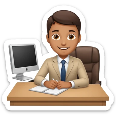happy employee sitting at a desk sticker