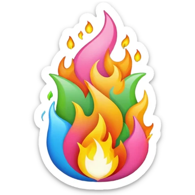 A fire emoji with the colors of the pride flag. Take away the small fire emojis besides the single big one sticker