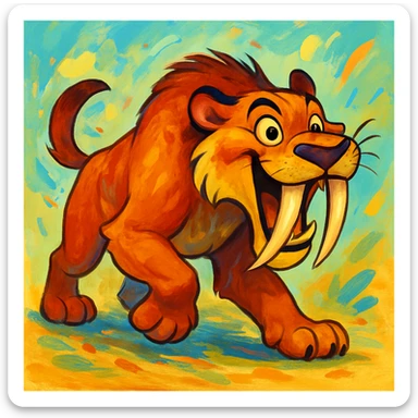 a saber-toothed animal, stylized and expressive sticker